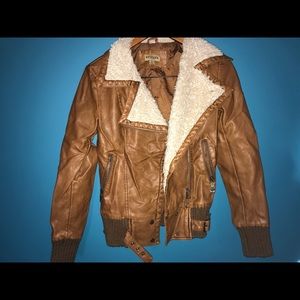 Tan Leather Fleece Jacket